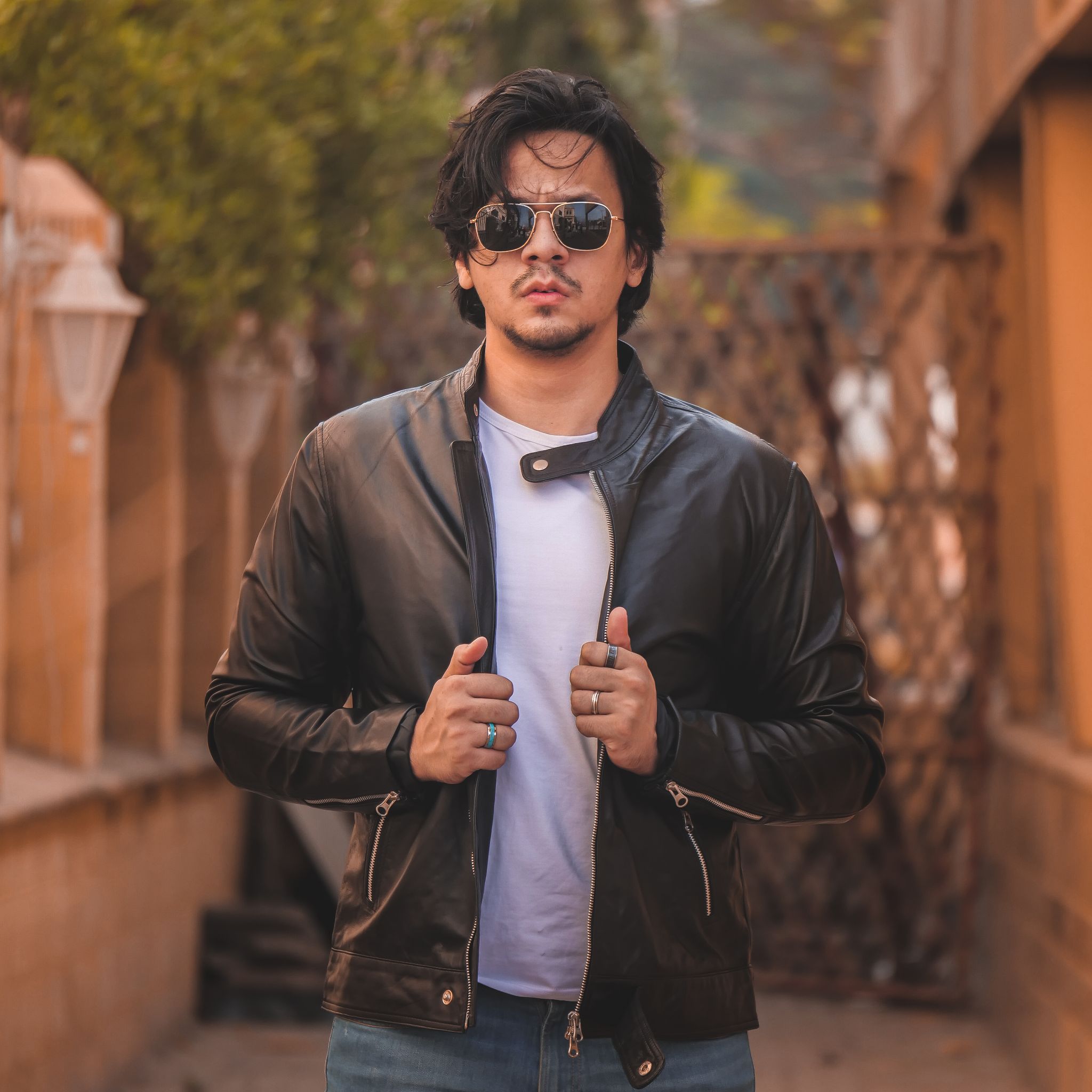 Zipper Biker Mens Leather Jacket Black