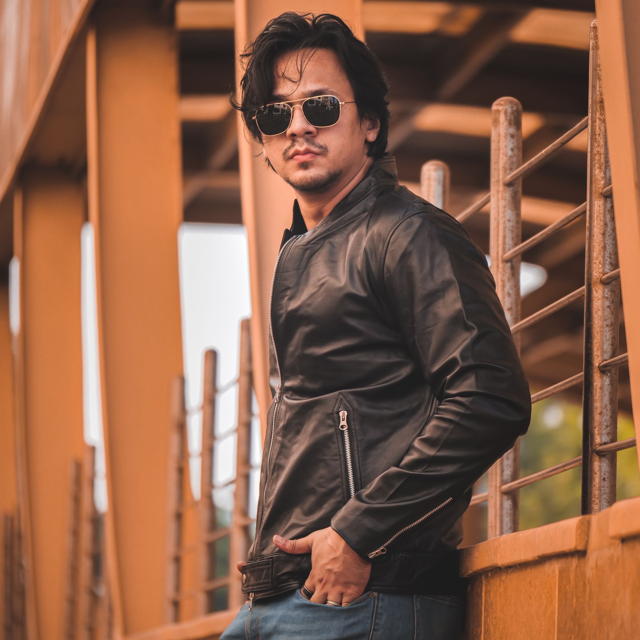 Zipper Biker Mens Leather Jacket Black