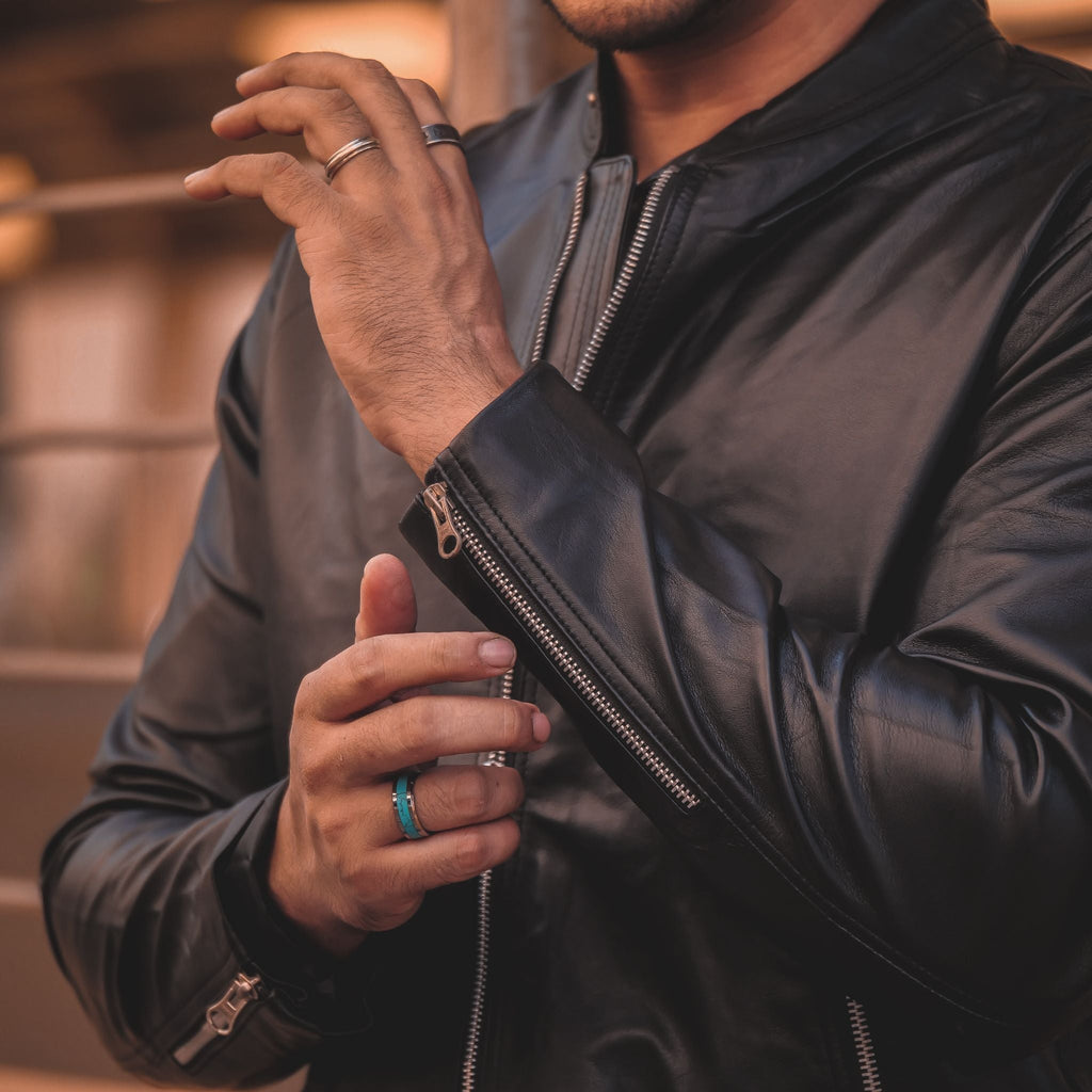 Zipper Biker Mens Leather Jacket Black