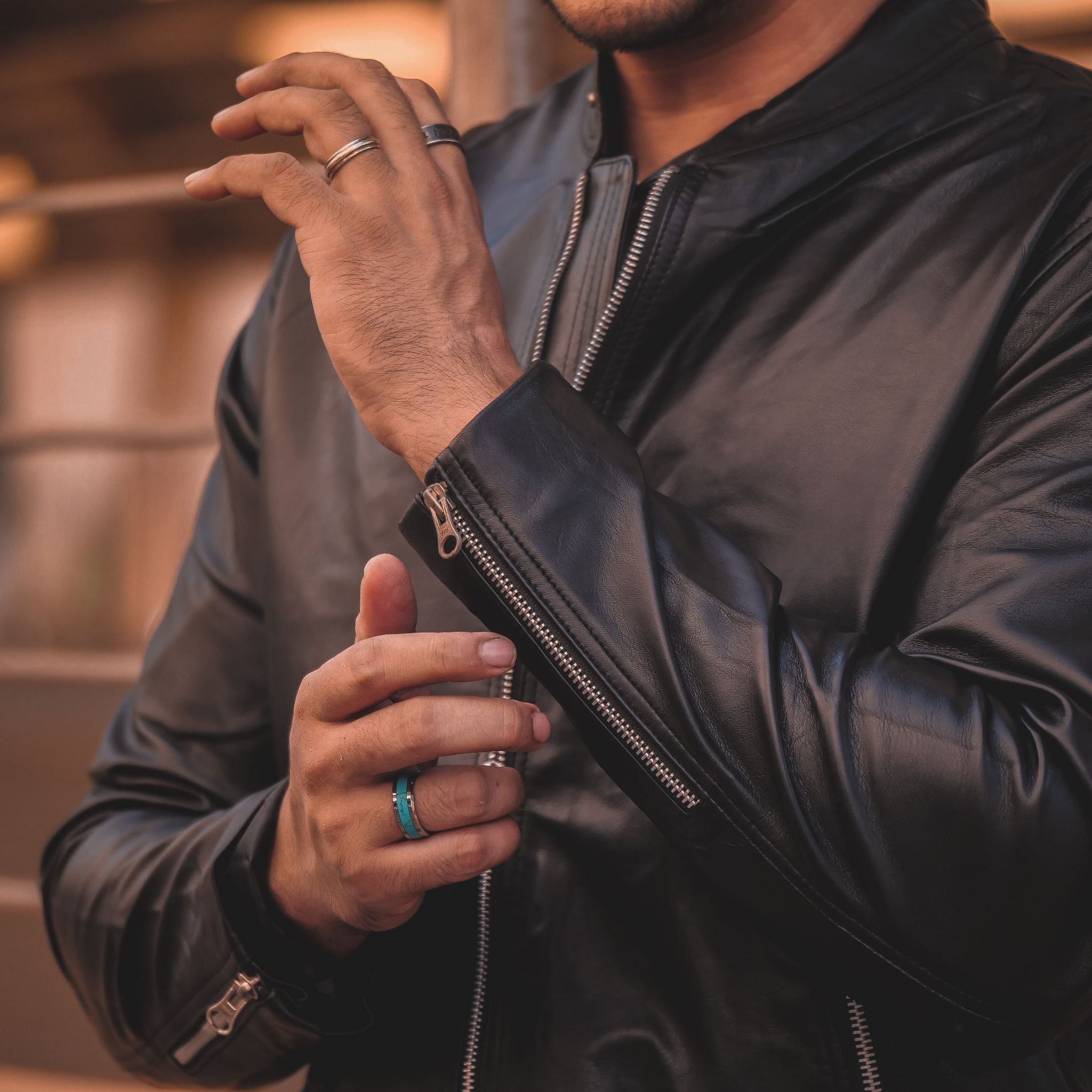 Zipper Biker Mens Leather Jacket Black