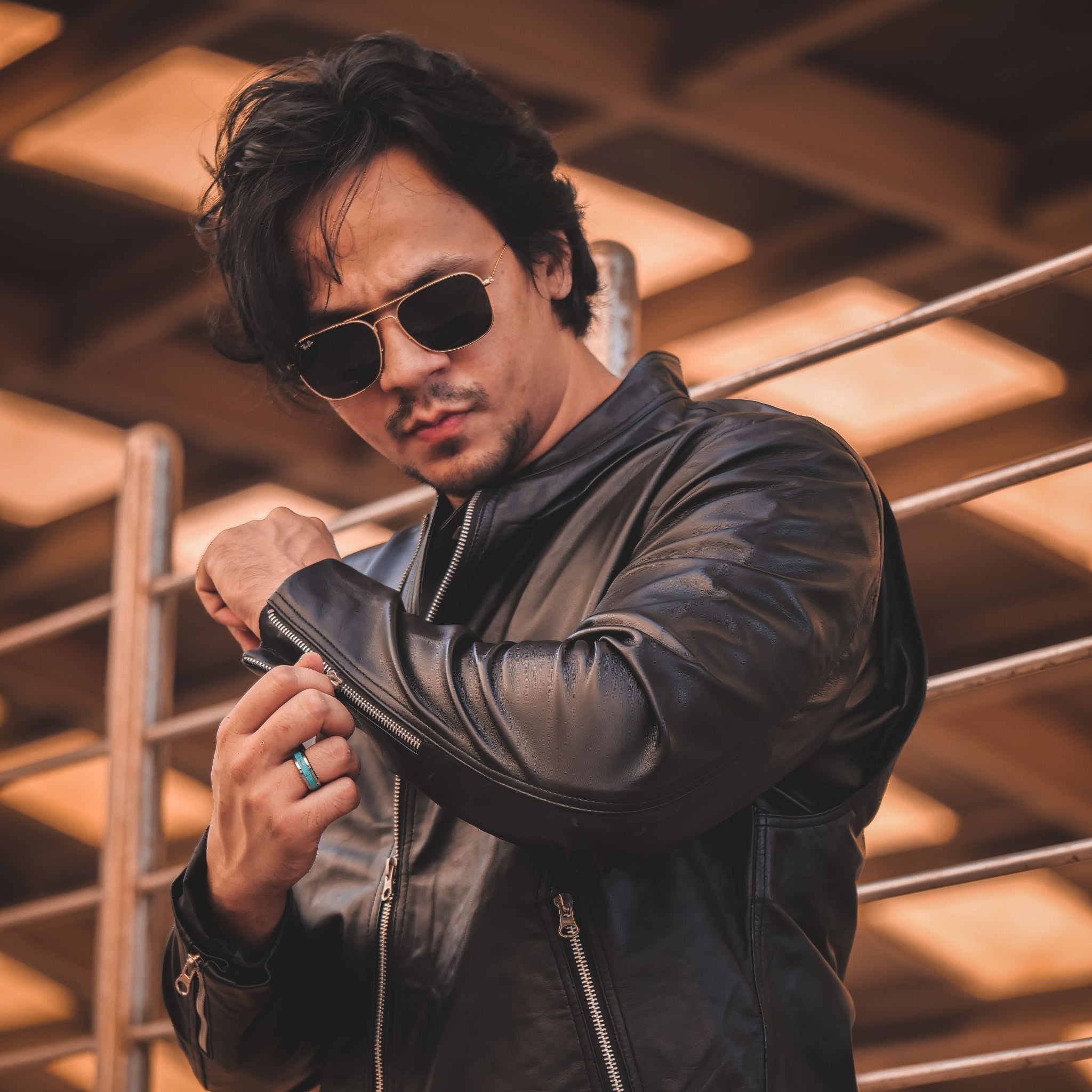 Zipper Biker Mens Leather Jacket Black