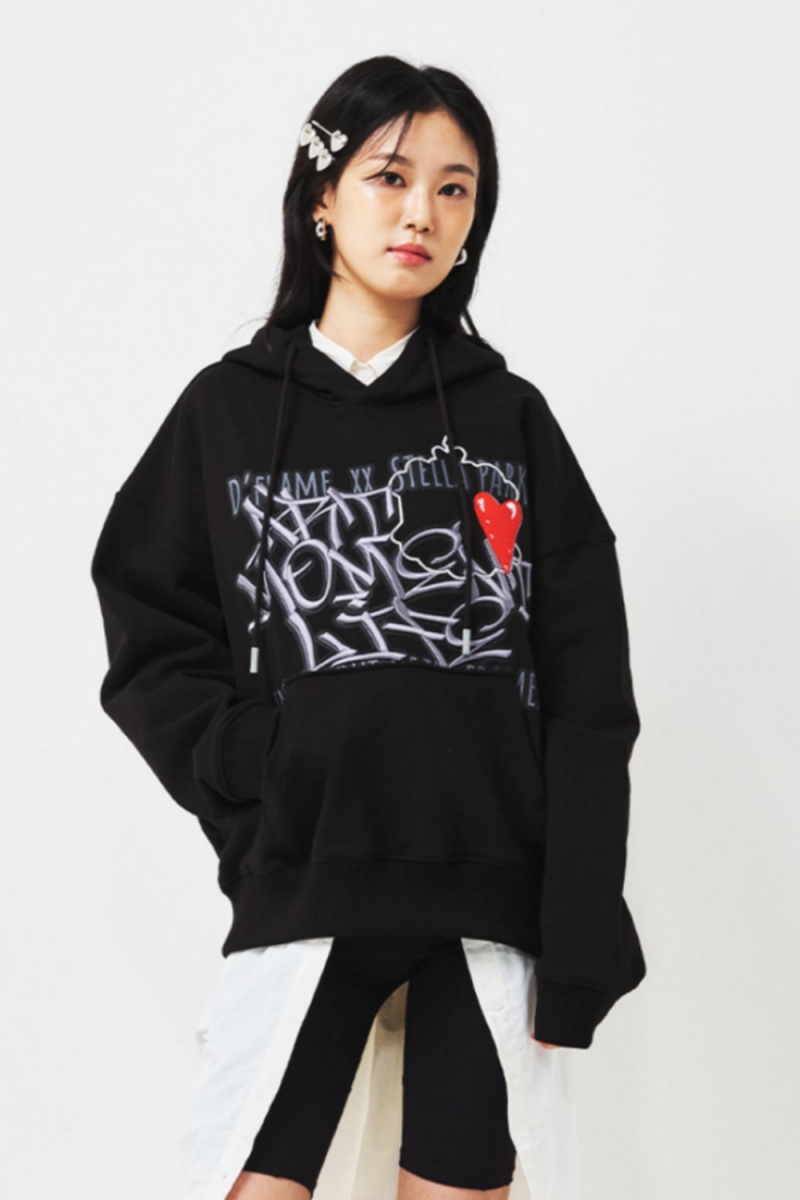 [ CLOUD CAKE ] DFRAME 3D graffiti embroidered hoodie Black