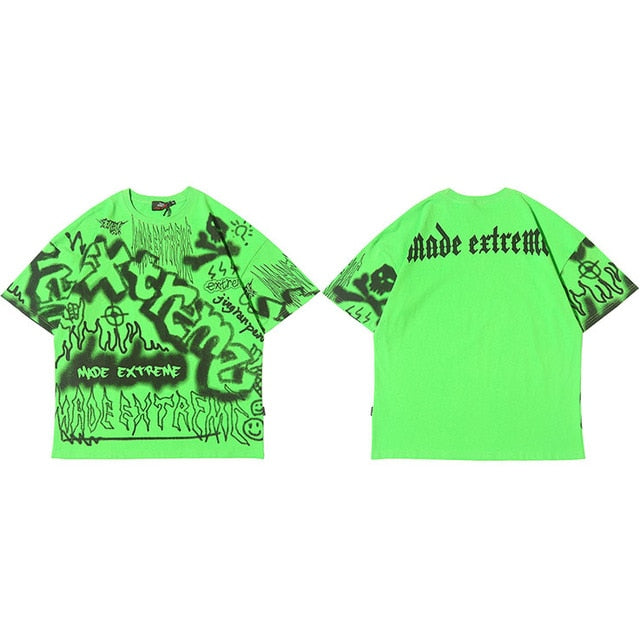 Hip Hop T Shirt Oversize Streetwear Men Graffiti Tshirt Short Sleeve Cotton Summer Harajuku T-Shirt Loose HipHop Green New