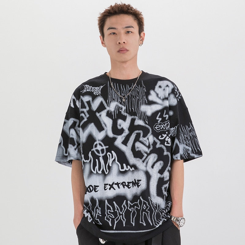 Hip Hop T Shirt Oversize Streetwear Men Graffiti Tshirt Short Sleeve Cotton Summer Harajuku T-Shirt Loose HipHop Green New