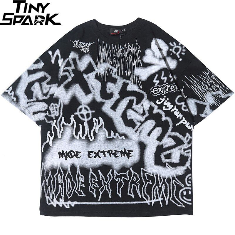 Hip Hop T Shirt Oversize Streetwear Men Graffiti Tshirt Short Sleeve Cotton Summer Harajuku T-Shirt Loose HipHop Green New