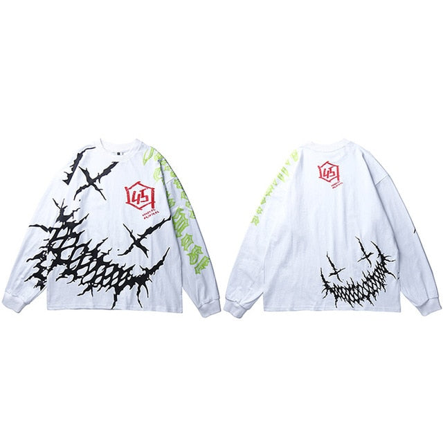 Men Graffiti T Shirt Hip Hop Oversize Streetwear Long Sleeve Harajuku Tshirt Spring HipHop Loose T-shirt Cotton Tops Tees