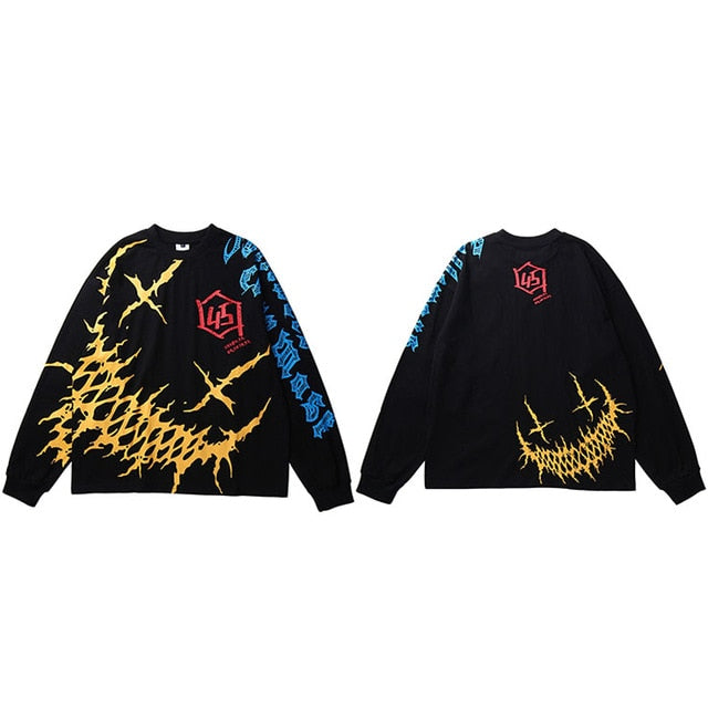 Men Graffiti T Shirt Hip Hop Oversize Streetwear Long Sleeve Harajuku Tshirt Spring HipHop Loose T-shirt Cotton Tops Tees