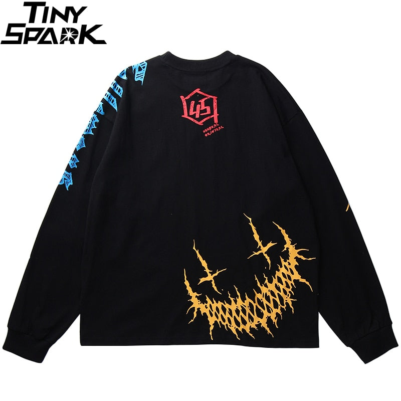 Men Graffiti T Shirt Hip Hop Oversize Streetwear Long Sleeve Harajuku Tshirt Spring HipHop Loose T-shirt Cotton Tops Tees