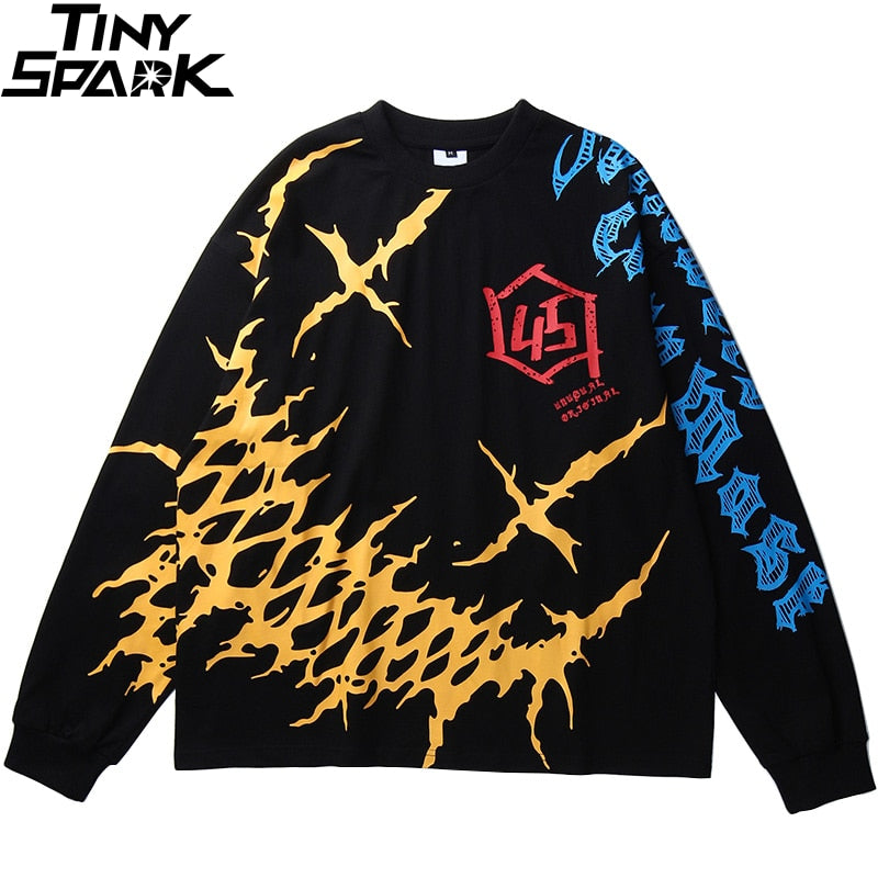 Men Graffiti T Shirt Hip Hop Oversize Streetwear Long Sleeve Harajuku Tshirt Spring HipHop Loose T-shirt Cotton Tops Tees