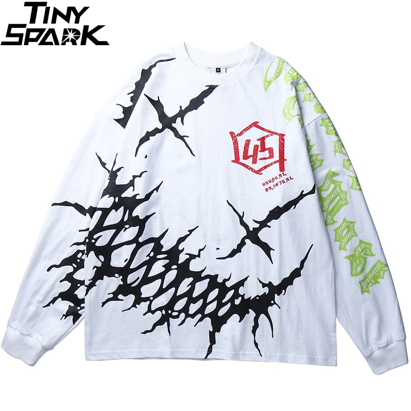 Men Graffiti T Shirt Hip Hop Oversize Streetwear Long Sleeve Harajuku Tshirt Spring HipHop Loose T-shirt Cotton Tops Tees