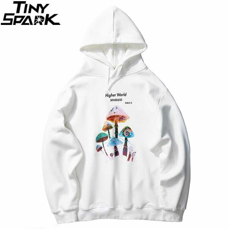 Men Hip Hop Streetwear Rainbow Mushroom Hoodie Sweatshirt Fleece Winter Harajuku Hoodie Pullover Cotton Hooded Sweatshirt