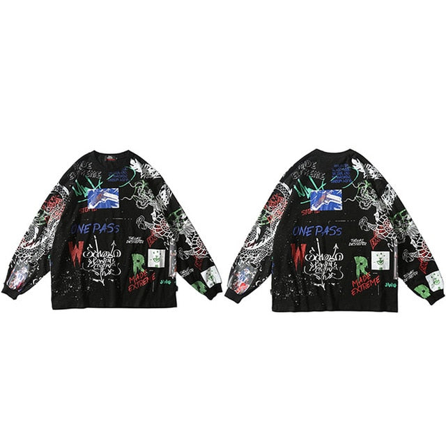 Men Streetwear Hip Hop Graffiti T Shirt Long Sleeve Harajuku Tshirt Oversized  Autumn Loose T-shirt Cotton Causal Tops Tees