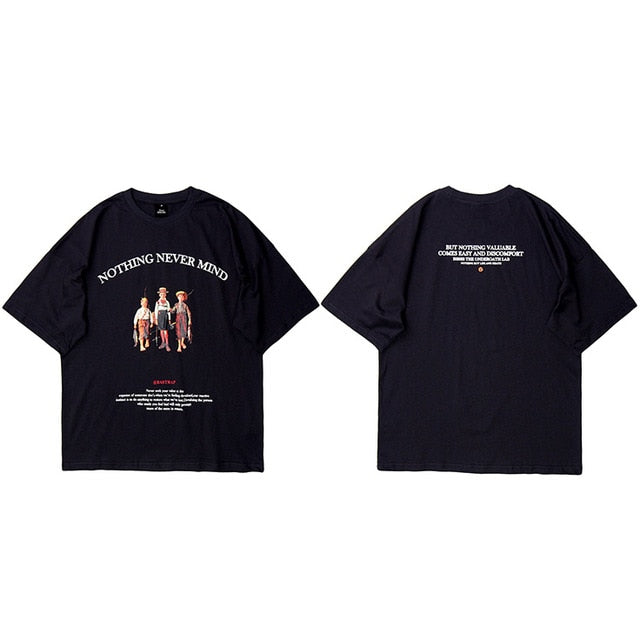 Mens Hip Hop T Shirts Streetwear Retro Childhood Harajuku Tshirt Short Sleeve Summer T-Shirt Cotton Tops Tees Black White