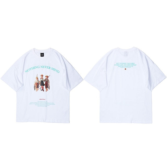 Mens Hip Hop T Shirts Streetwear Retro Childhood Harajuku Tshirt Short Sleeve Summer T-Shirt Cotton Tops Tees Black White