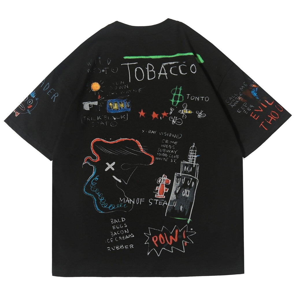 DARK Hip Hop Cartoon Letter Graffiti T Shirt Men Harajuku Streetwear Tops Tees Casual Cotton Short Sleeve tshirts