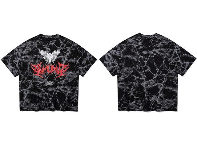 DARK Hip Hop Graffiti Tie Dying Mens T Shirt Harajuku Streetwear Skateboard Tops Tees Casual Cotton Short Sleeve