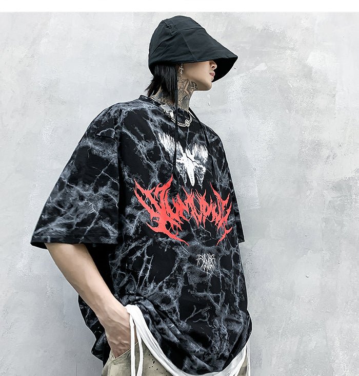 DARK Hip Hop Graffiti Tie Dying Mens T Shirt Harajuku Streetwear Skateboard Tops Tees Casual Cotton Short Sleeve
