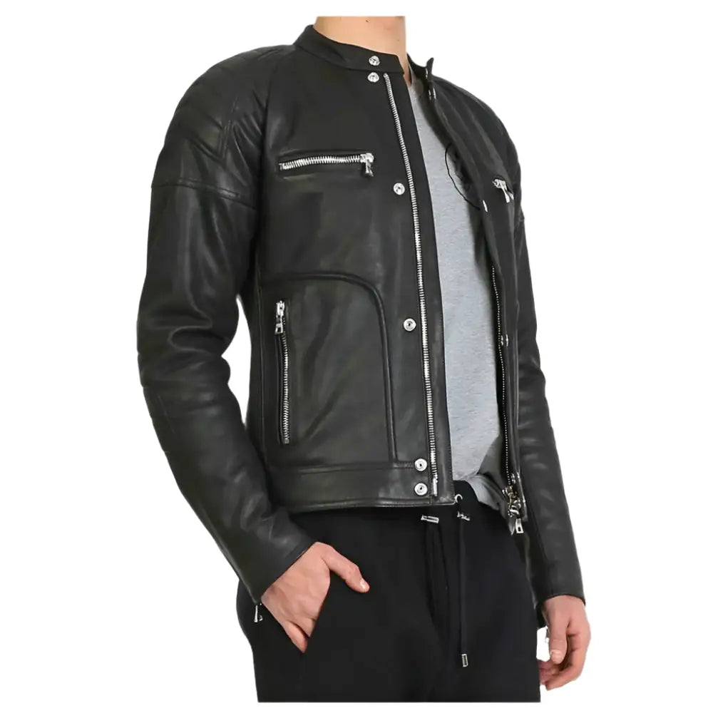 Mens Black Leather Fashion Jacket