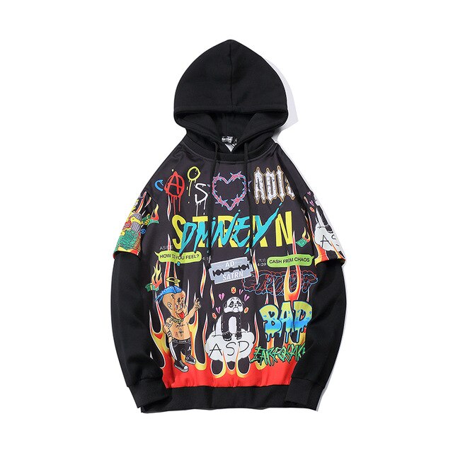 Men Graffiti Cartoon Printed Funny Men Pullover Hoodie