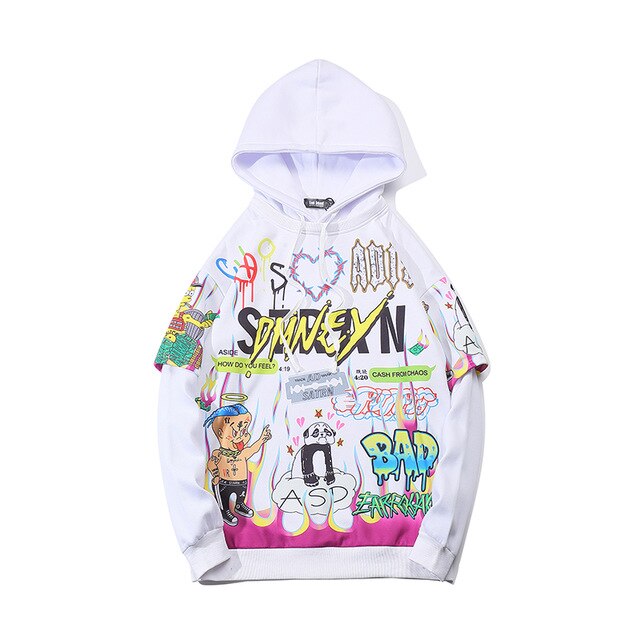 Men Graffiti Cartoon Printed Funny Men Pullover Hoodie