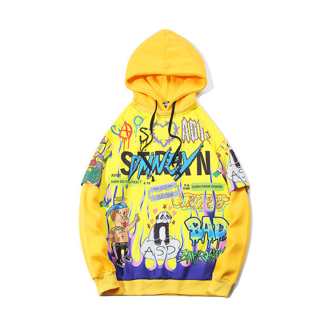 Men Graffiti Cartoon Printed Funny Men Pullover Hoodie