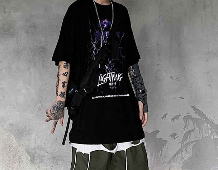Lightning Print T Shirt Men Summer Casual Tshirt Tees Hip Hop Harajuku Loose Streetwear Short Sleeve Shirts