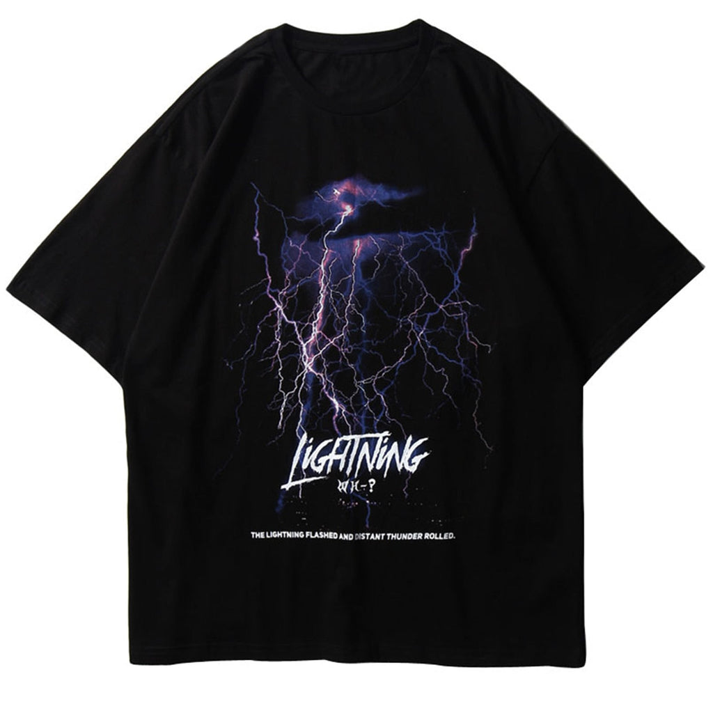 Lightning Print T Shirt Men Summer Casual Tshirt Tees Hip Hop Harajuku Loose Streetwear Short Sleeve Shirts