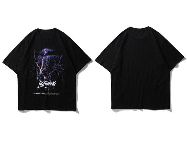 Lightning Print T Shirt Men Summer Casual Tshirt Tees Hip Hop Harajuku Loose Streetwear Short Sleeve Shirts