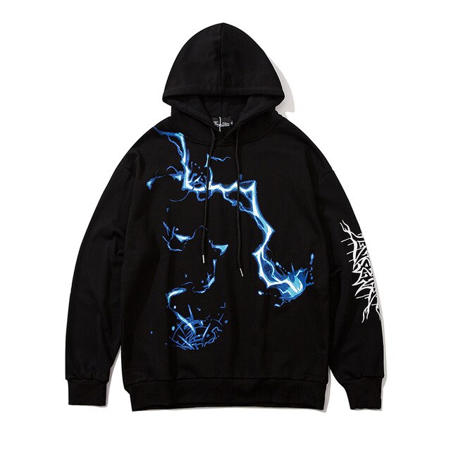 Men Blue Lightning Hoodie Sweatshirt Hip Hop Streetwear Hoodie Pullover Harajuku Autumn Winter Hoodies Cotton