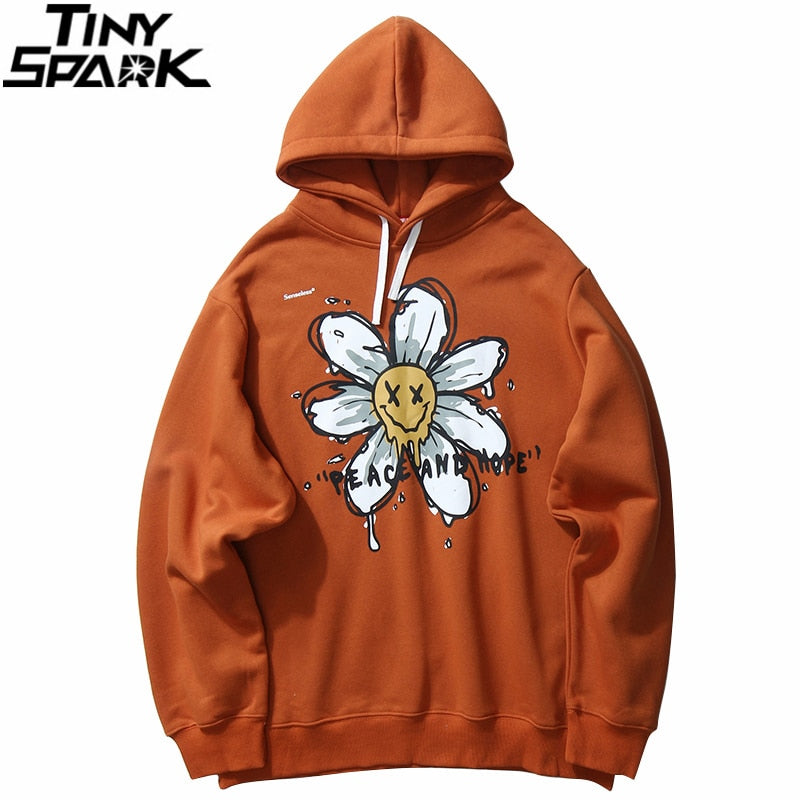 Harajuku Hoodie Sweatshirt Daisy Flower Mens Streetwear Hip Hop Hoodie Pullover Cotton Hooded Sweatshirt Fleece Winter