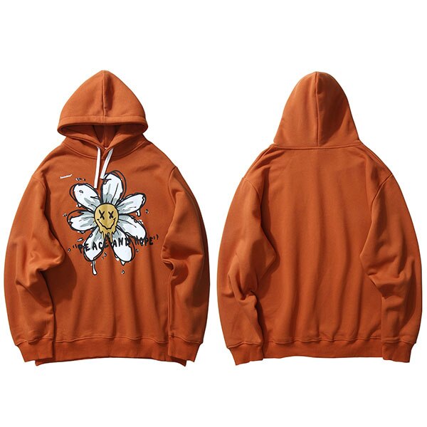 Harajuku Hoodie Sweatshirt Daisy Flower Mens Streetwear Hip Hop Hoodie Pullover Cotton Hooded Sweatshirt Fleece Winter