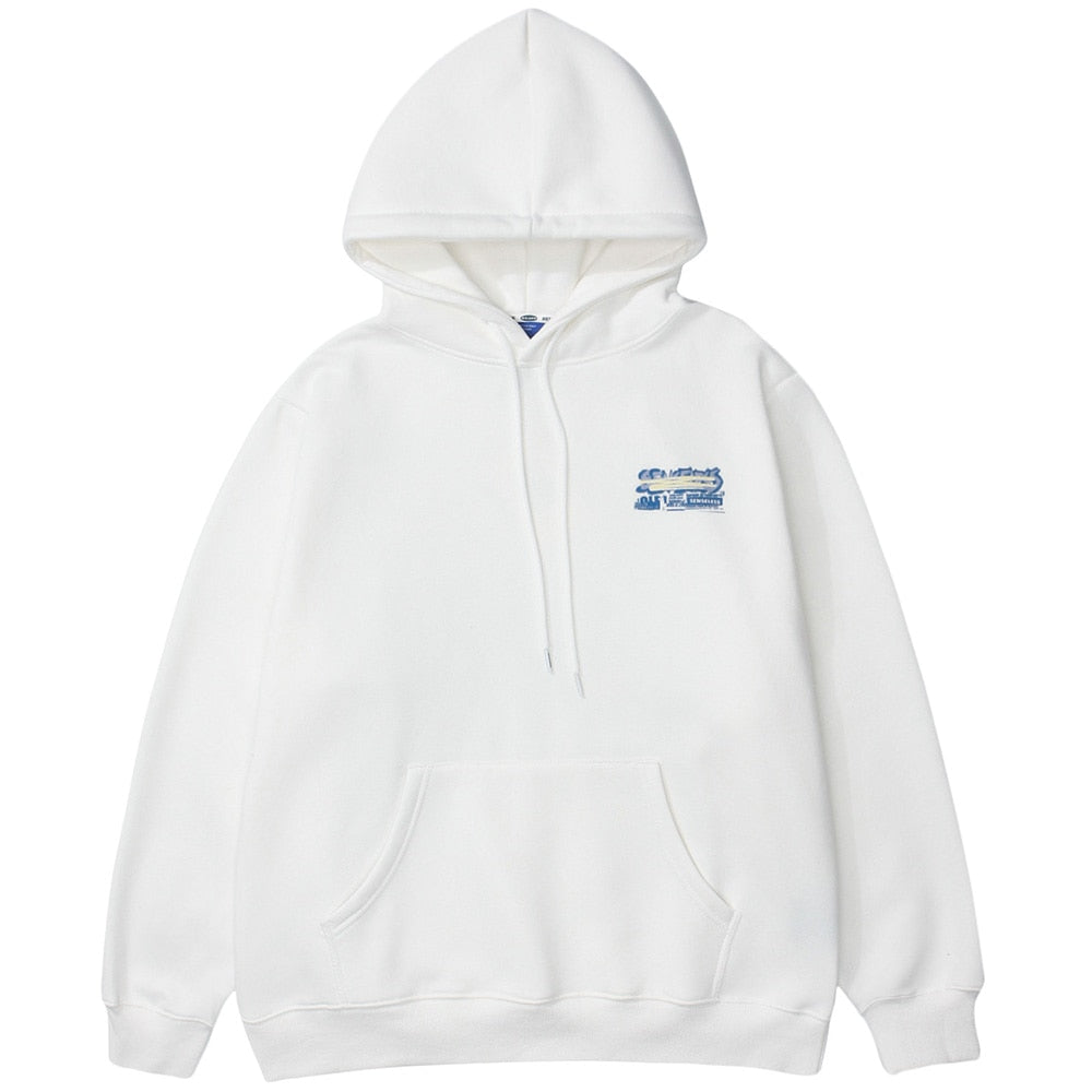 Hoodie Men Graffiti Letter Illustration Fleece Pullovers High Street All-match Casual Tops Baggy Cozy Unisex Streetwear