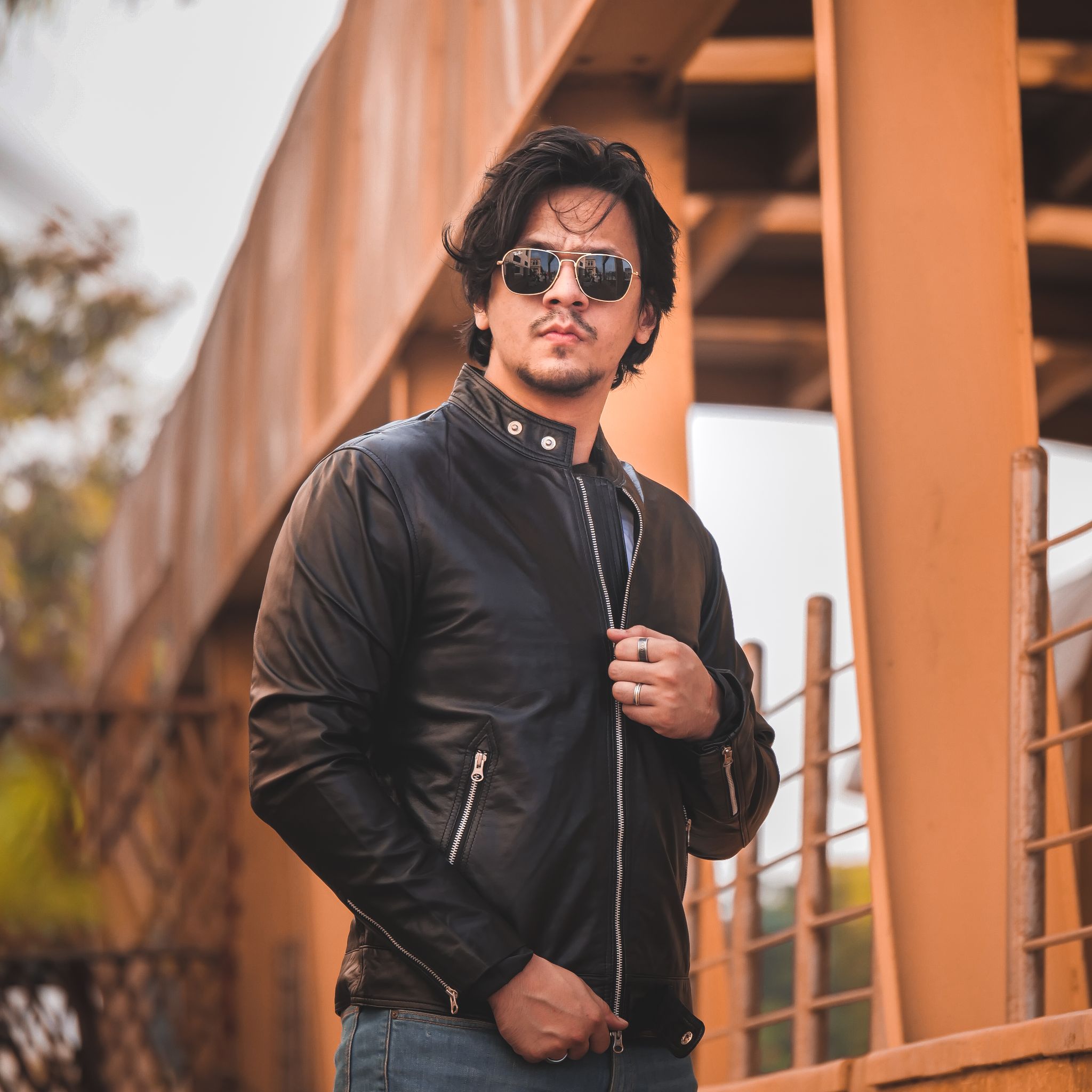 Zipper Biker Mens Leather Jacket Black - 3XL